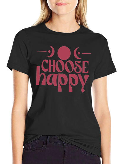 Camiseta Negra Choose Happy con Diseño de Fases Lunares