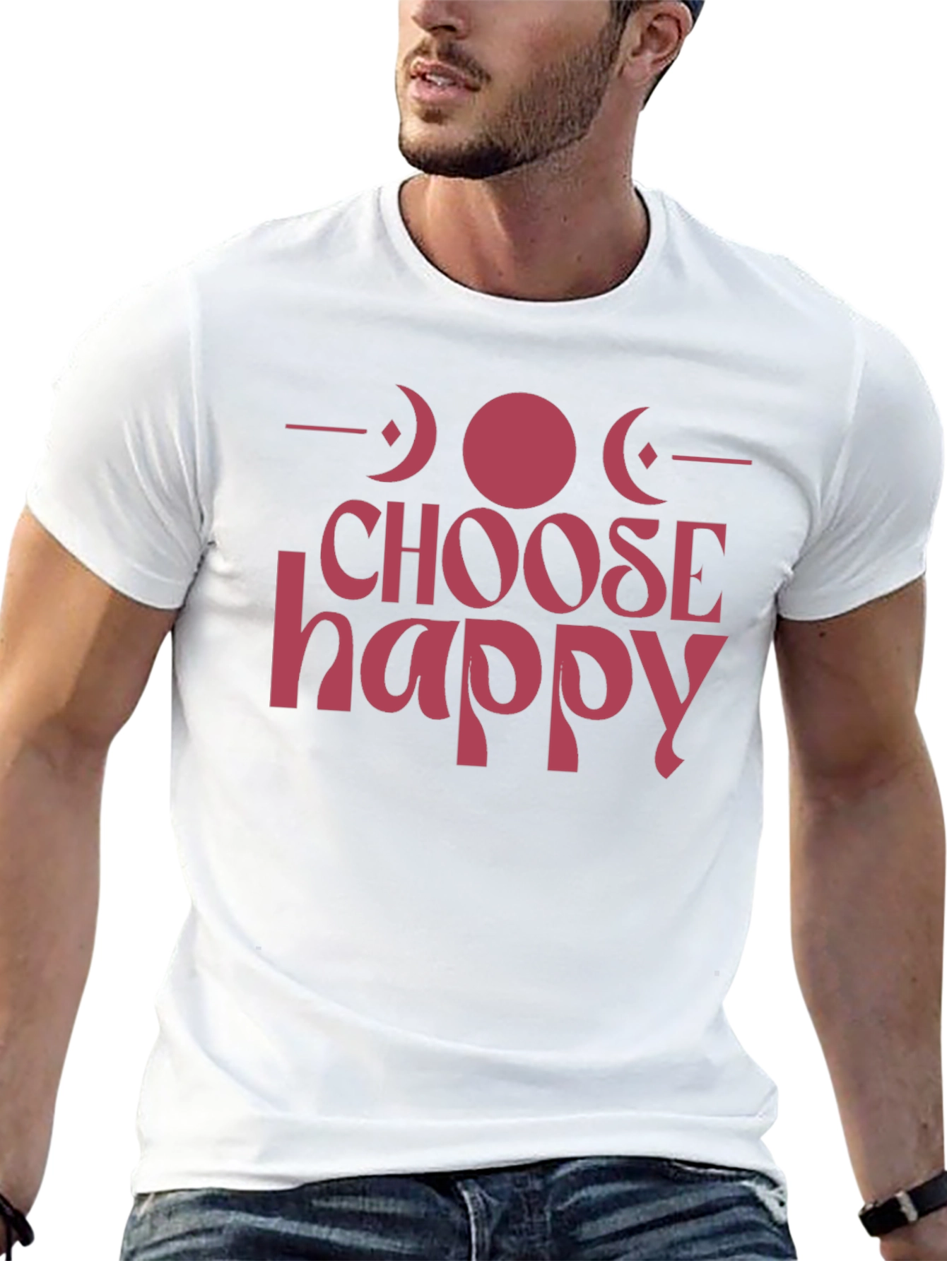 Camiseta Negra Choose Happy con Diseño de Fases Lunares