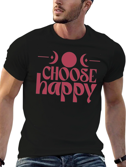 Camiseta Negra Choose Happy con Diseño de Fases Lunares