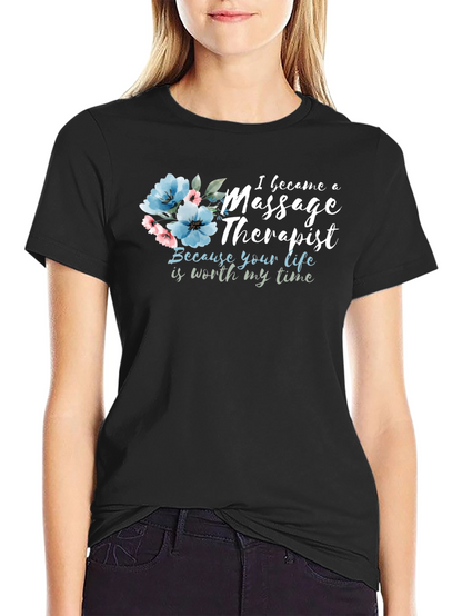 Camiseta Negra Masajista con Flores