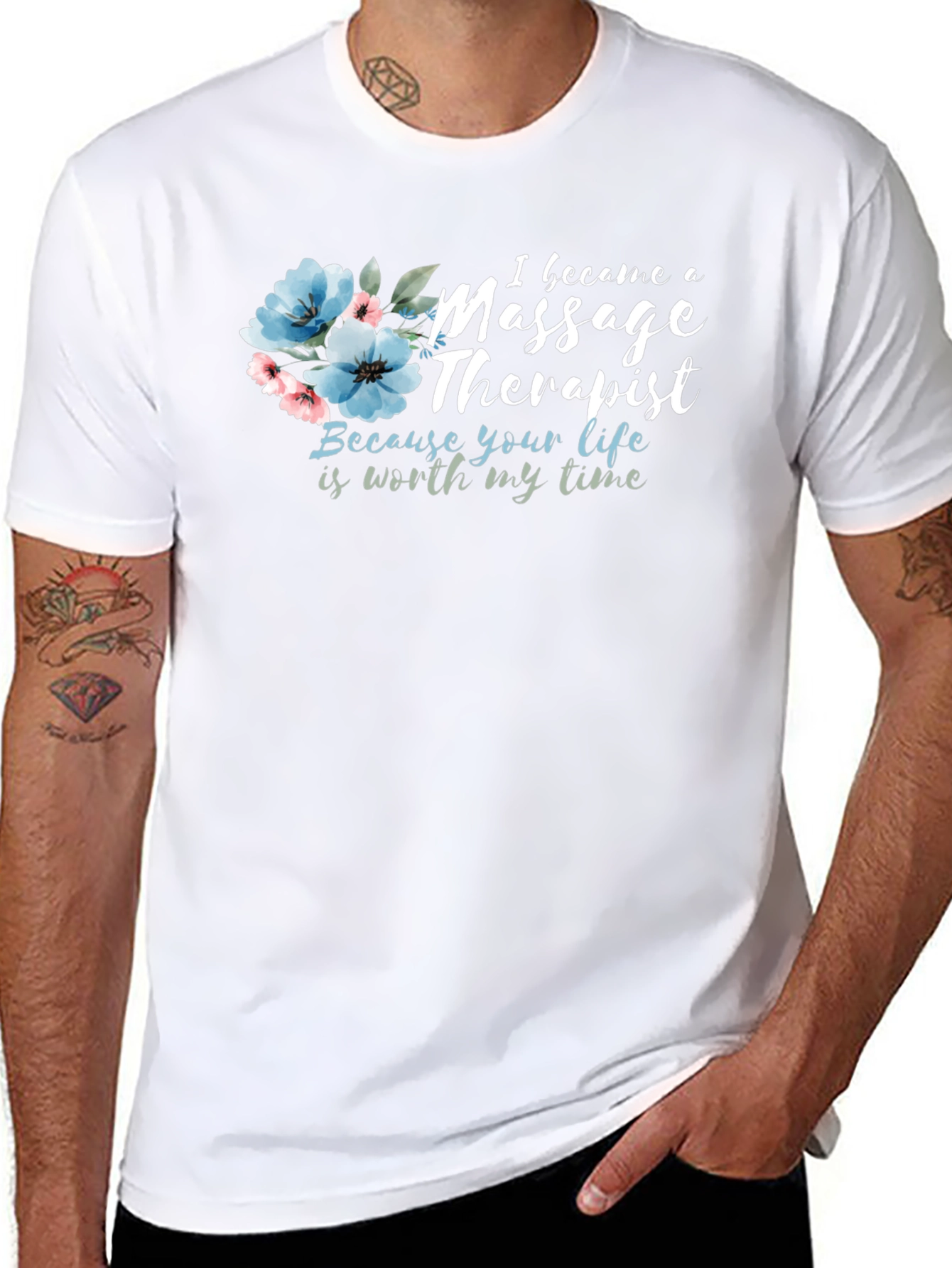 Camiseta Negra Masajista con Flores