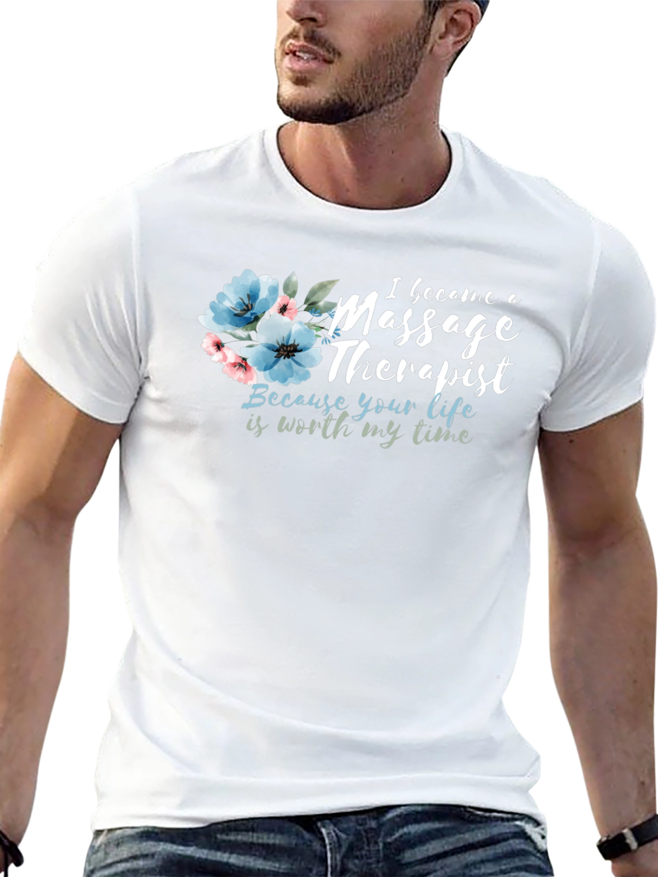 Camiseta Negra Masajista con Flores