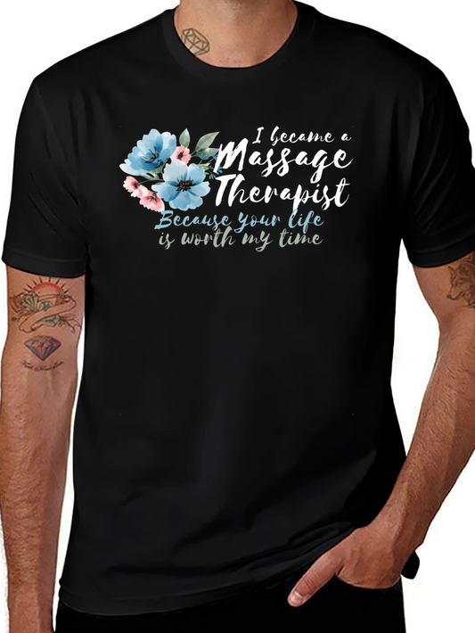 Camiseta Negra Masajista con Flores