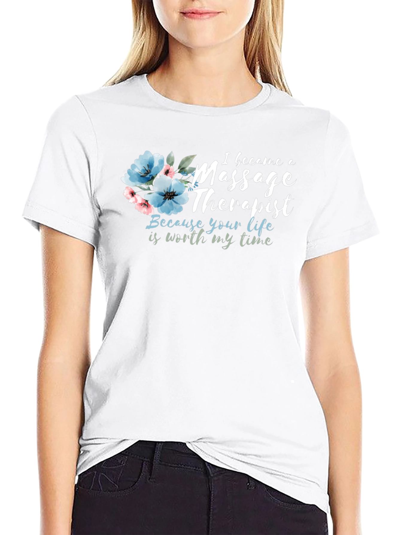Camiseta Negra Masajista con Flores