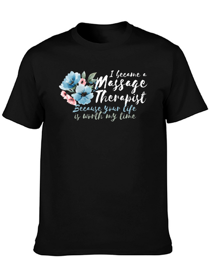 Camiseta Negra Masajista con Flores