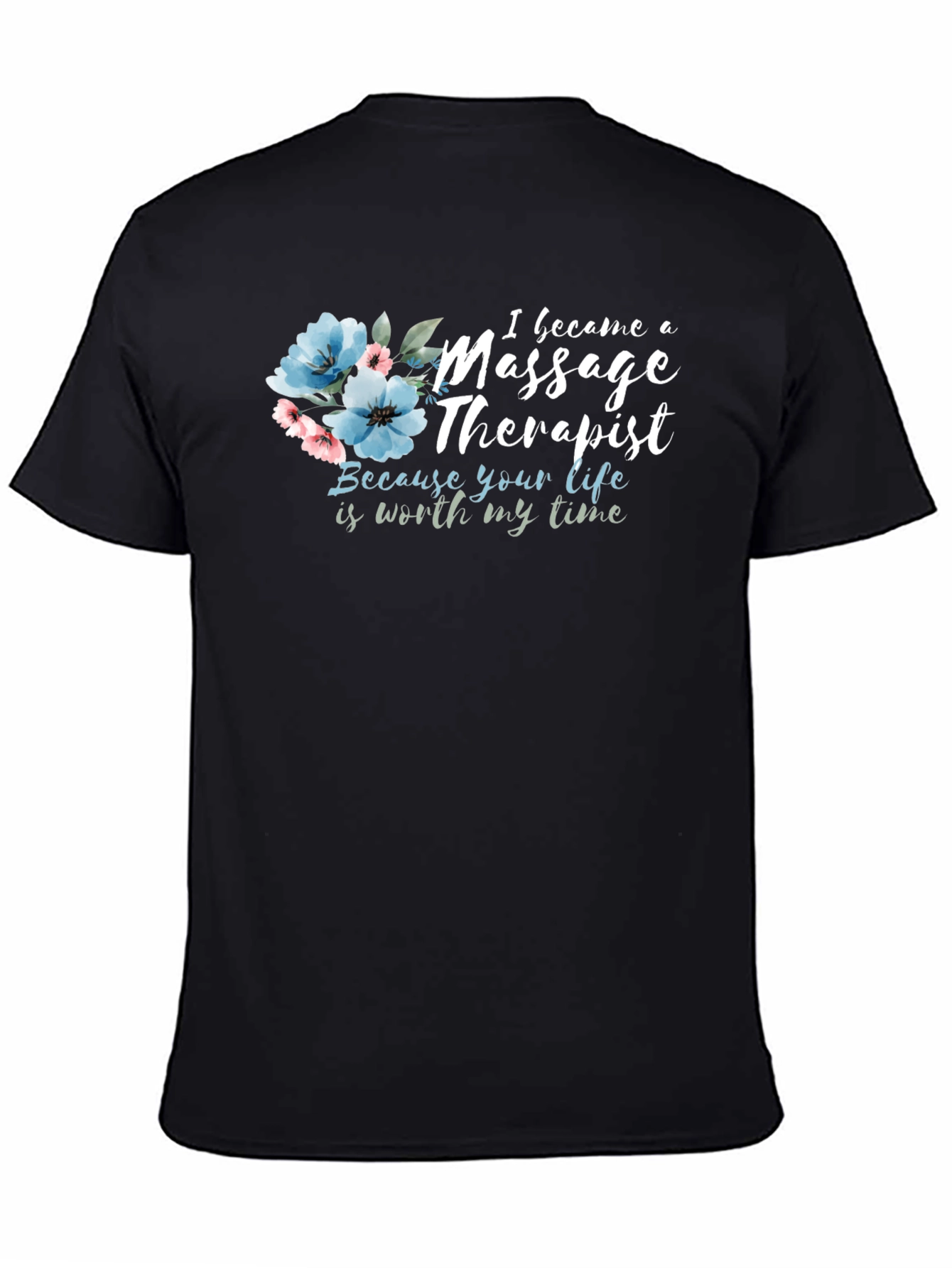Camiseta Negra Masajista con Flores