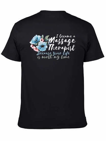 Camiseta Negra Masajista con Flores