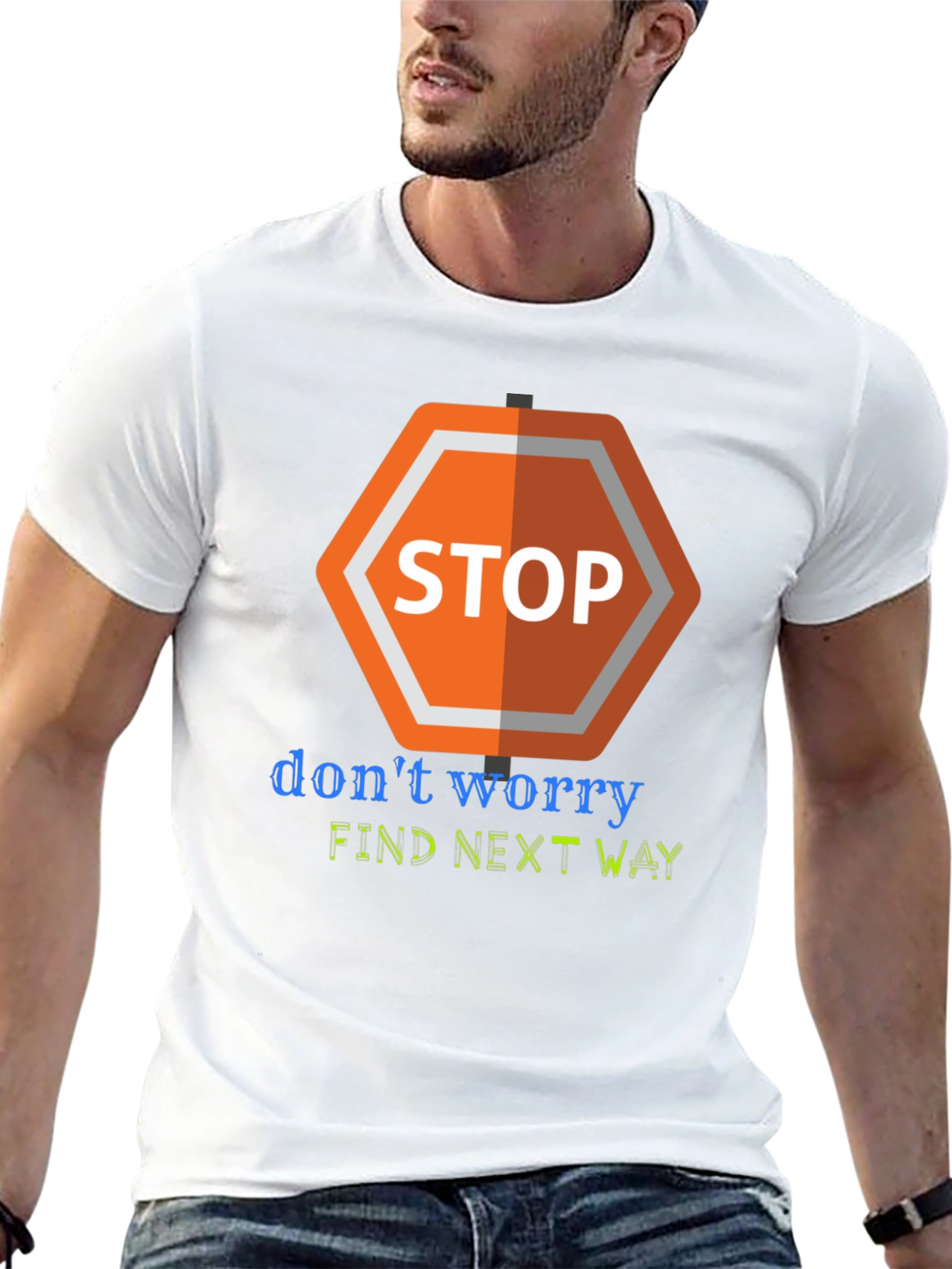 Camiseta Negra con Diseño Stop Worry