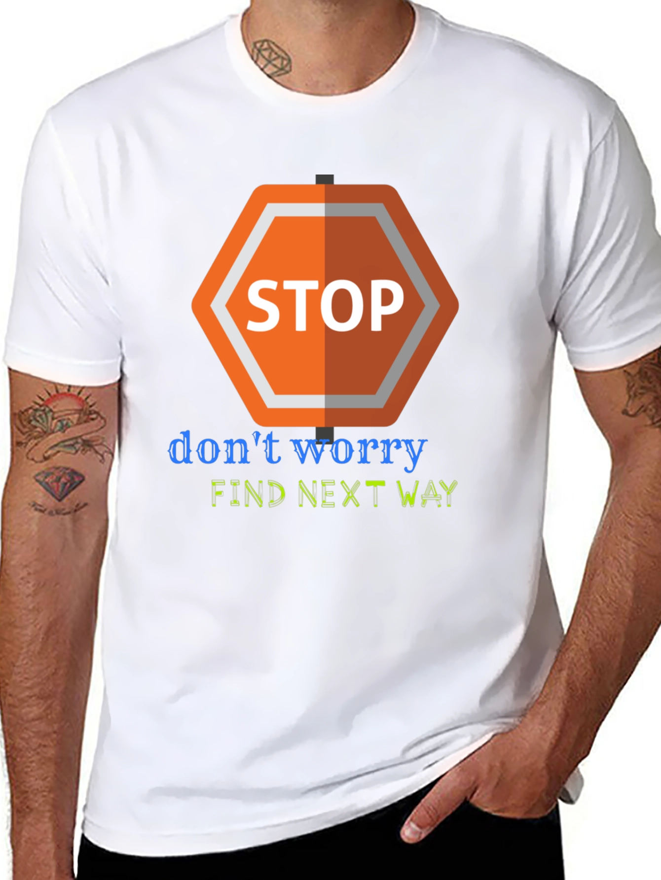 Camiseta Negra con Diseño Stop Worry