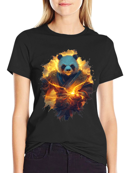 Camiseta Negra con Panda Guerrero