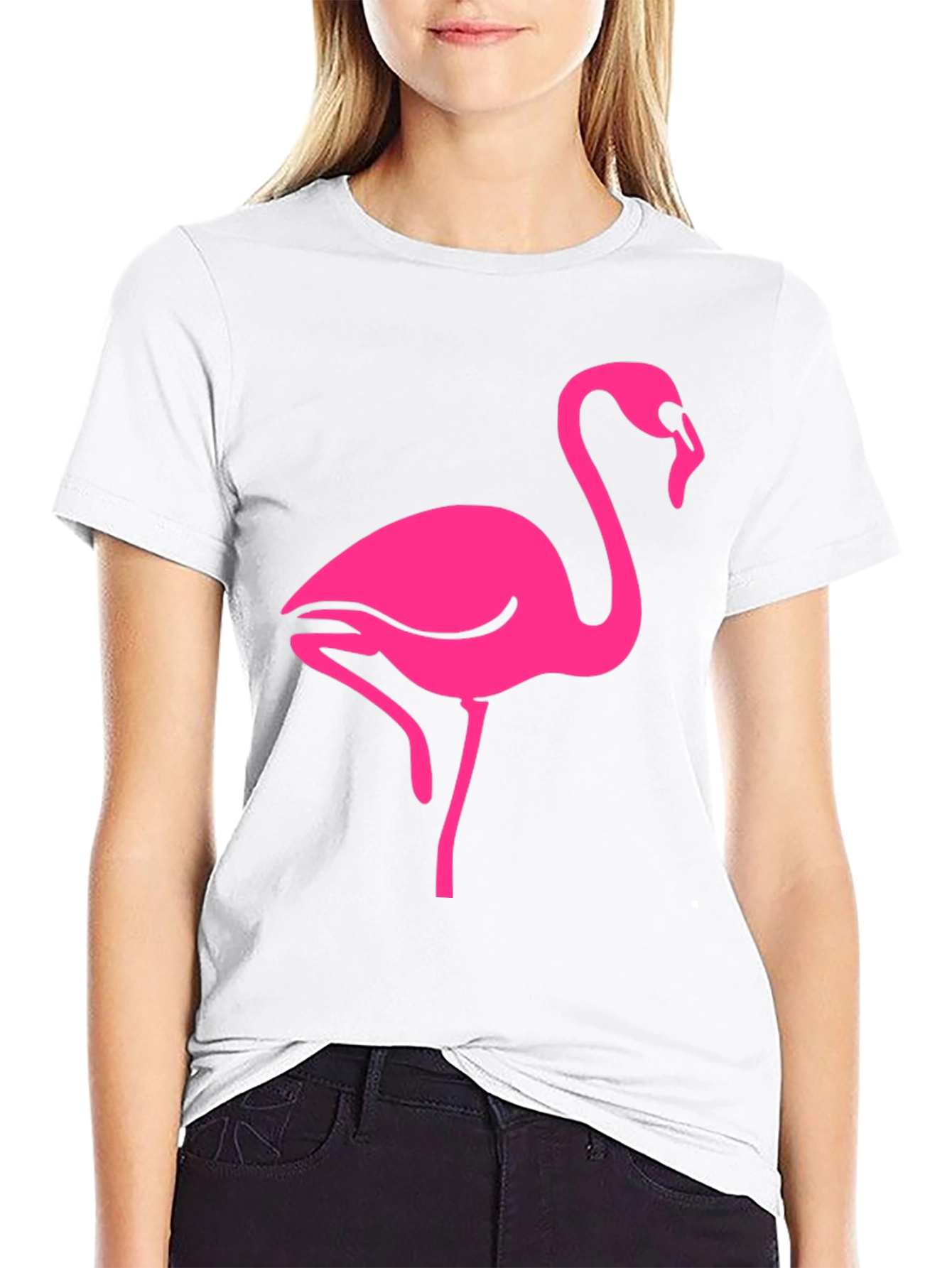 Camiseta Negra con Flamenco Rosa