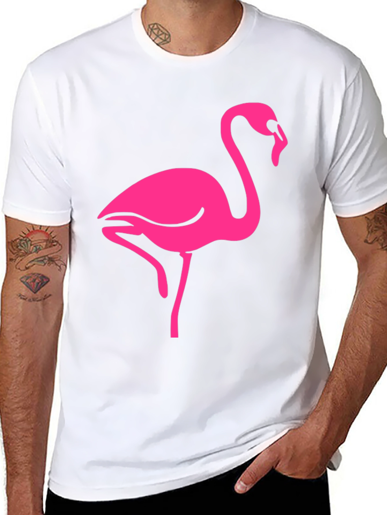Camiseta Negra con Flamenco Rosa