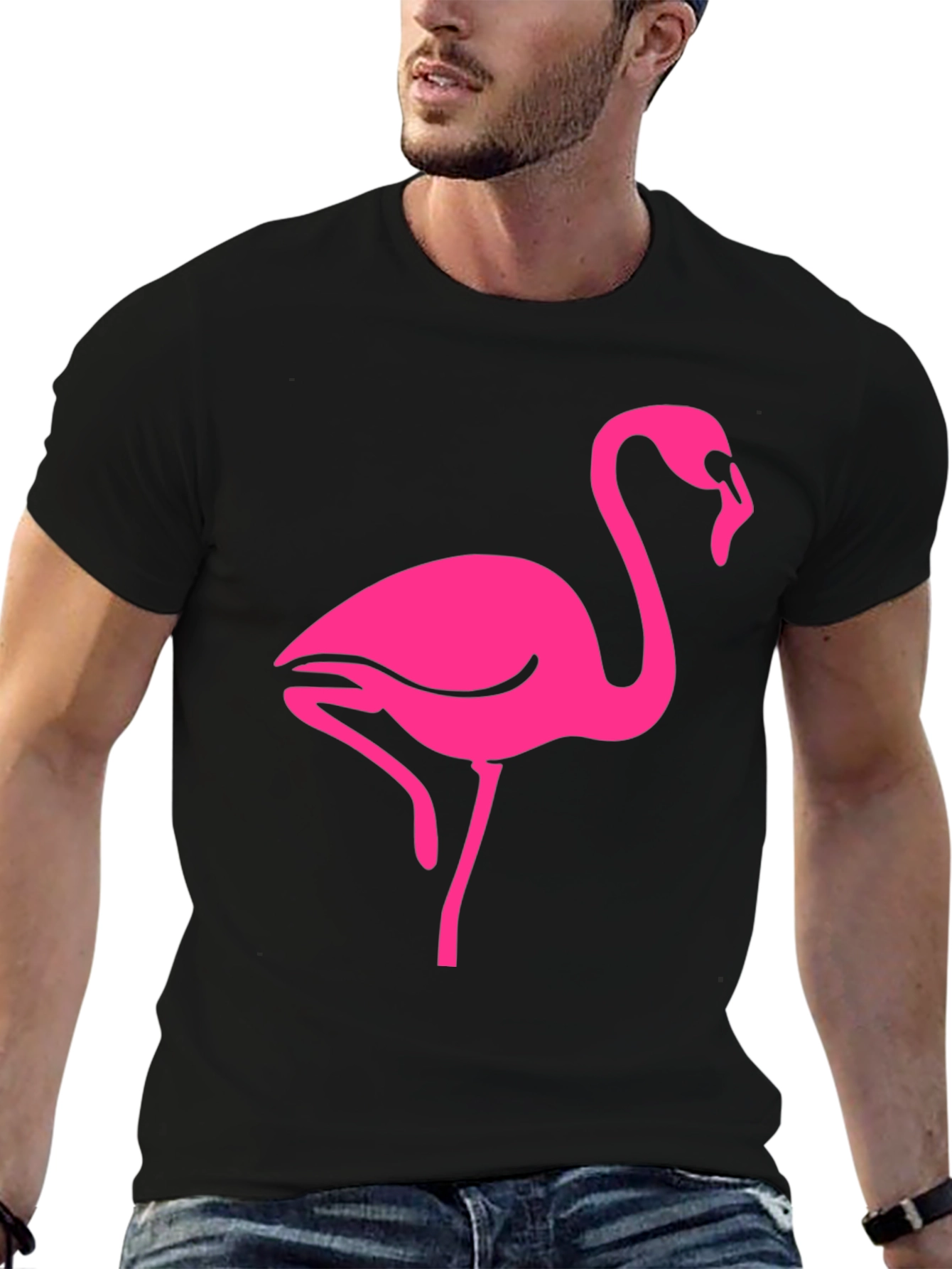 Camiseta Negra con Flamenco Rosa
