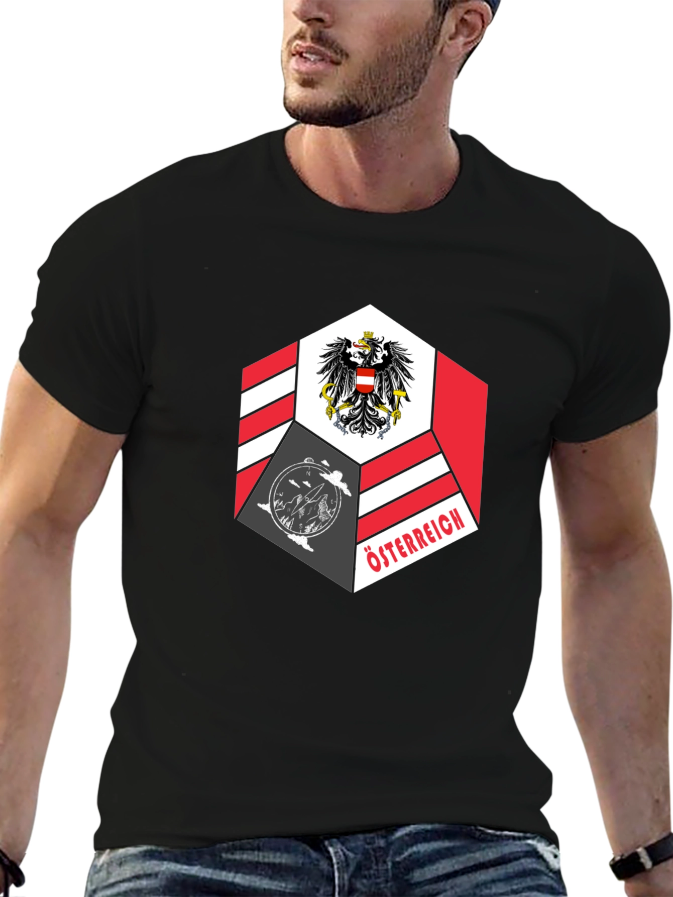 Camiseta Negra Diseño Austria Hexagonal Hombre