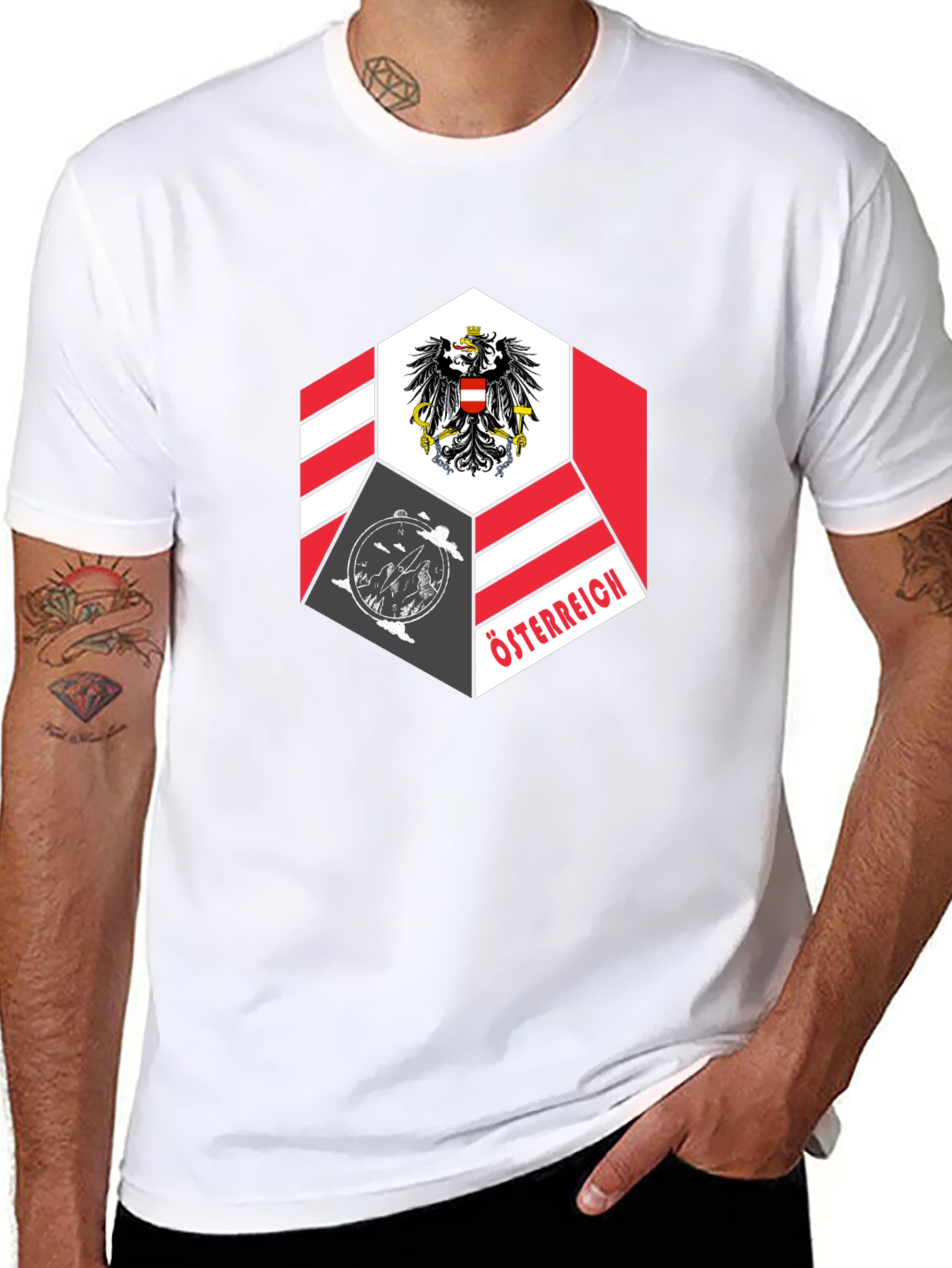 Camiseta Negra Diseño Austria Hexagonal Hombre