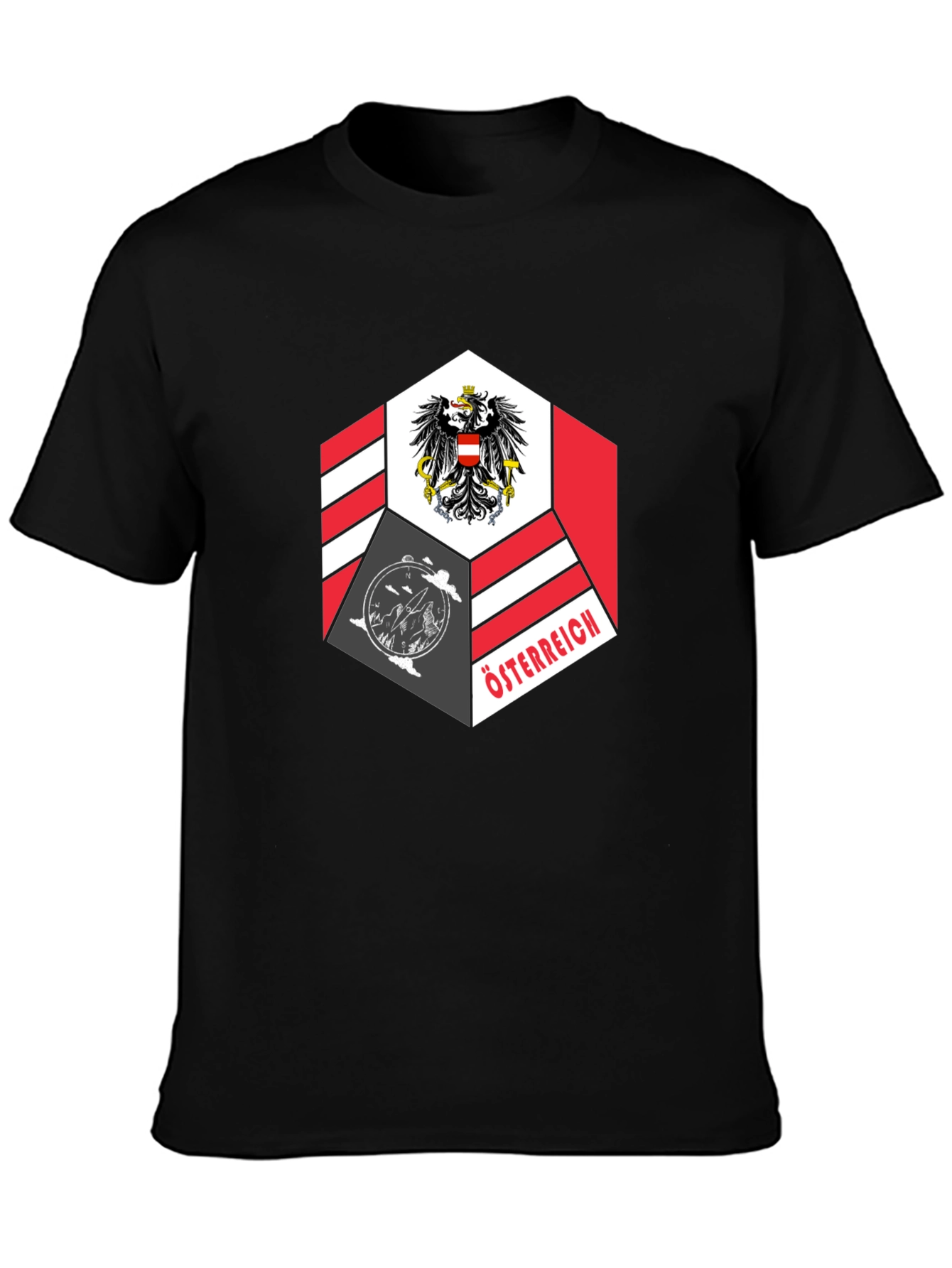 Camiseta Negra Diseño Austria Hexagonal Hombre