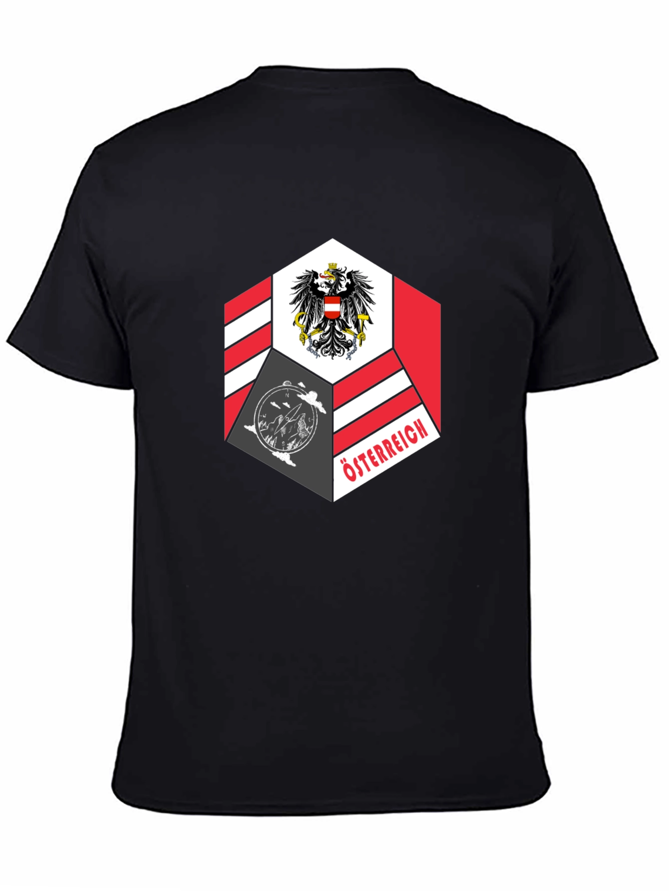 Camiseta Negra Diseño Austria Hexagonal Hombre