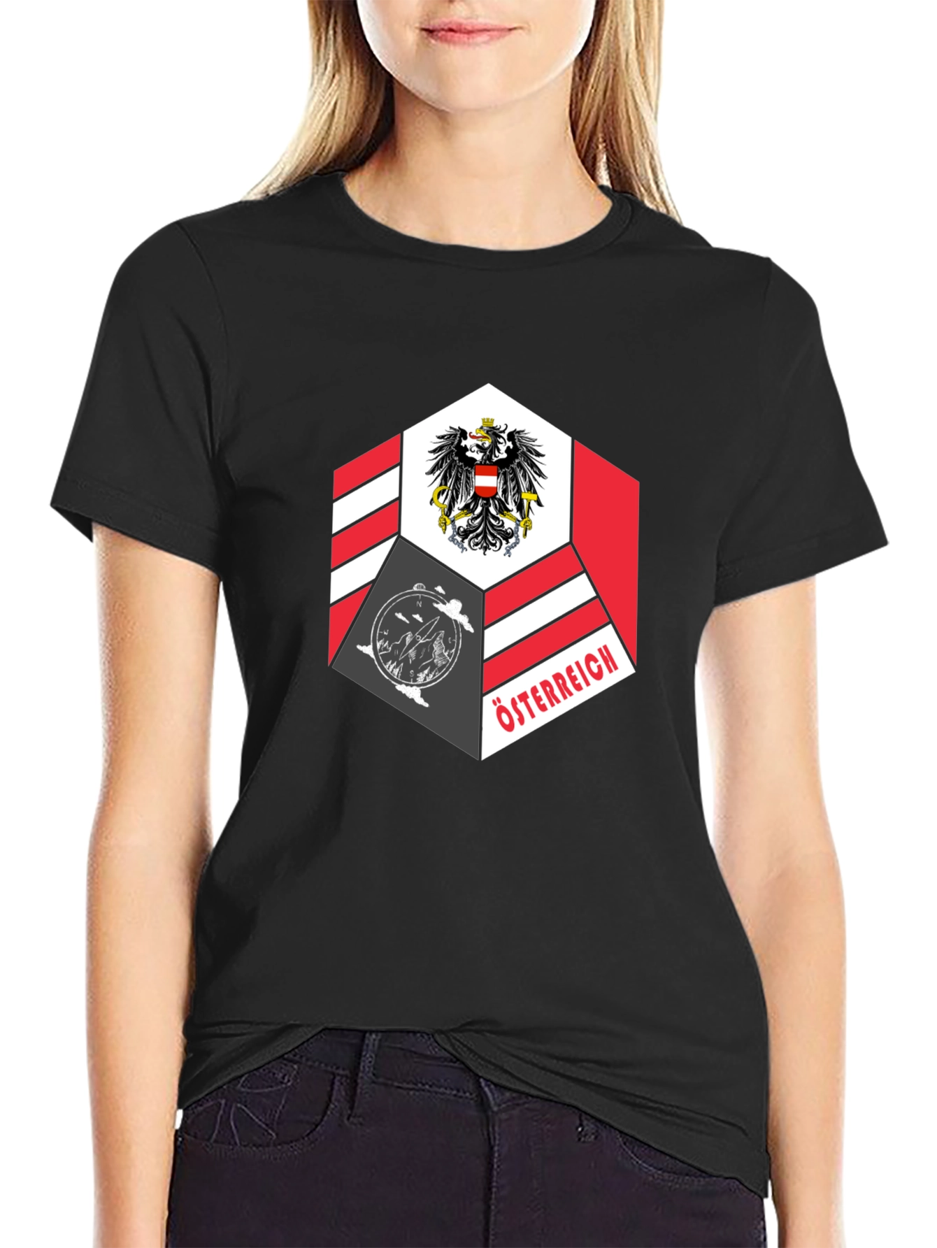 Camiseta Negra Diseño Austria Hexagonal Hombre