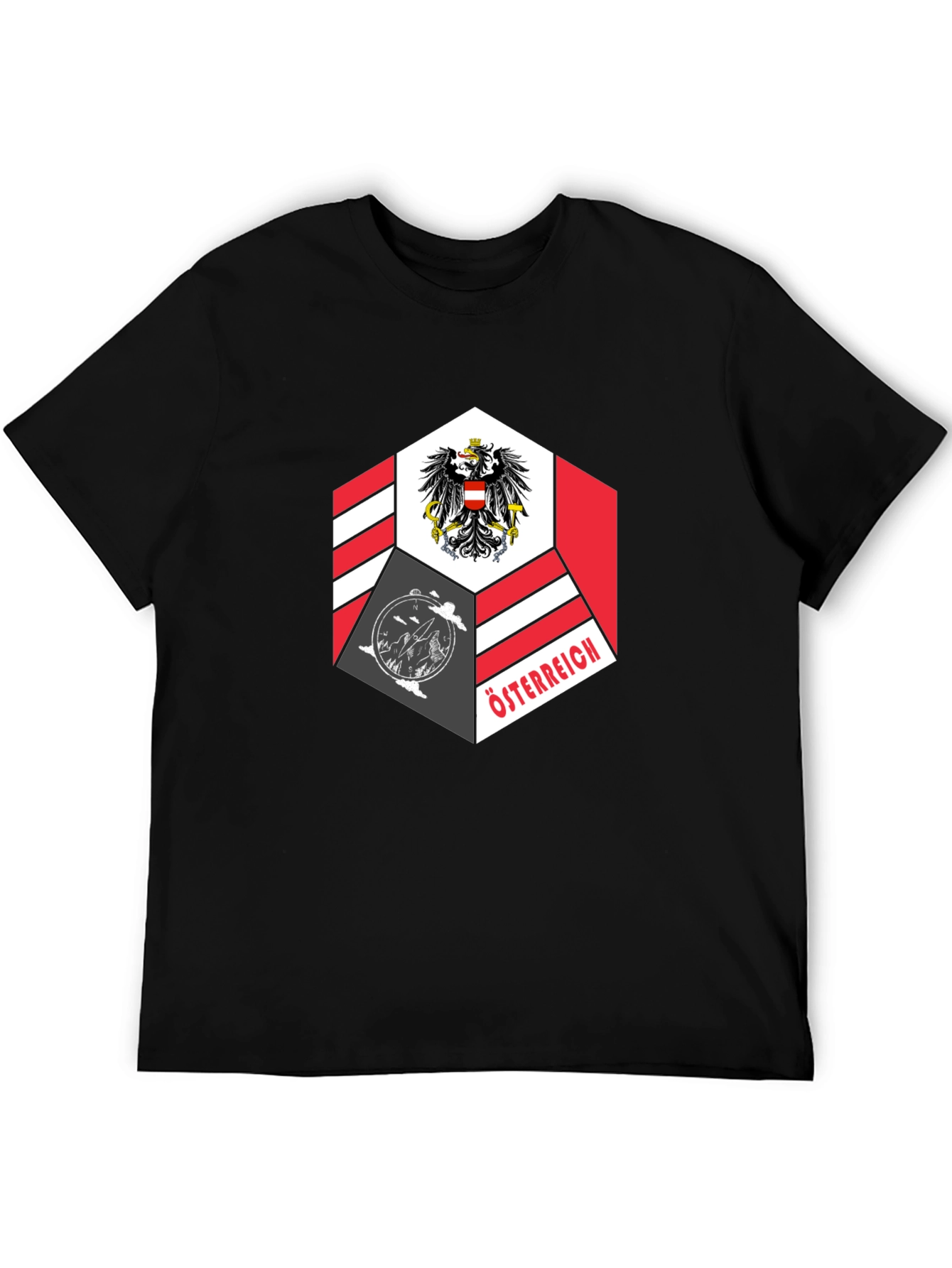 Camiseta Negra Diseño Austria Hexagonal Hombre