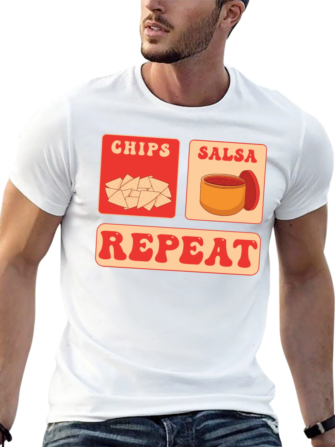 Camiseta Chips Salsa Repeat - Divertida