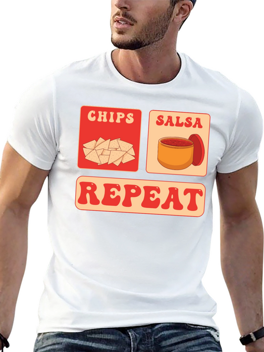 Camiseta Chips Salsa Repeat - Divertida