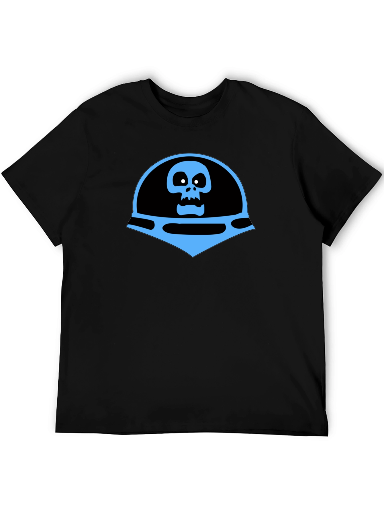 Camiseta Negra con Diseño de Calavera Azul Espacial