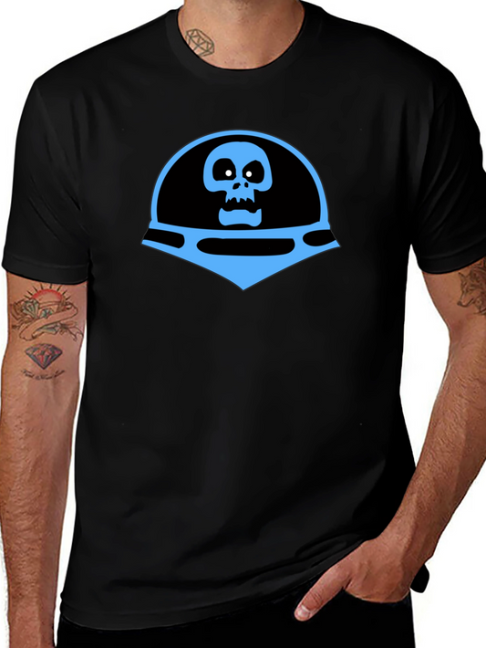 Camiseta Negra con Diseño de Calavera Azul Espacial