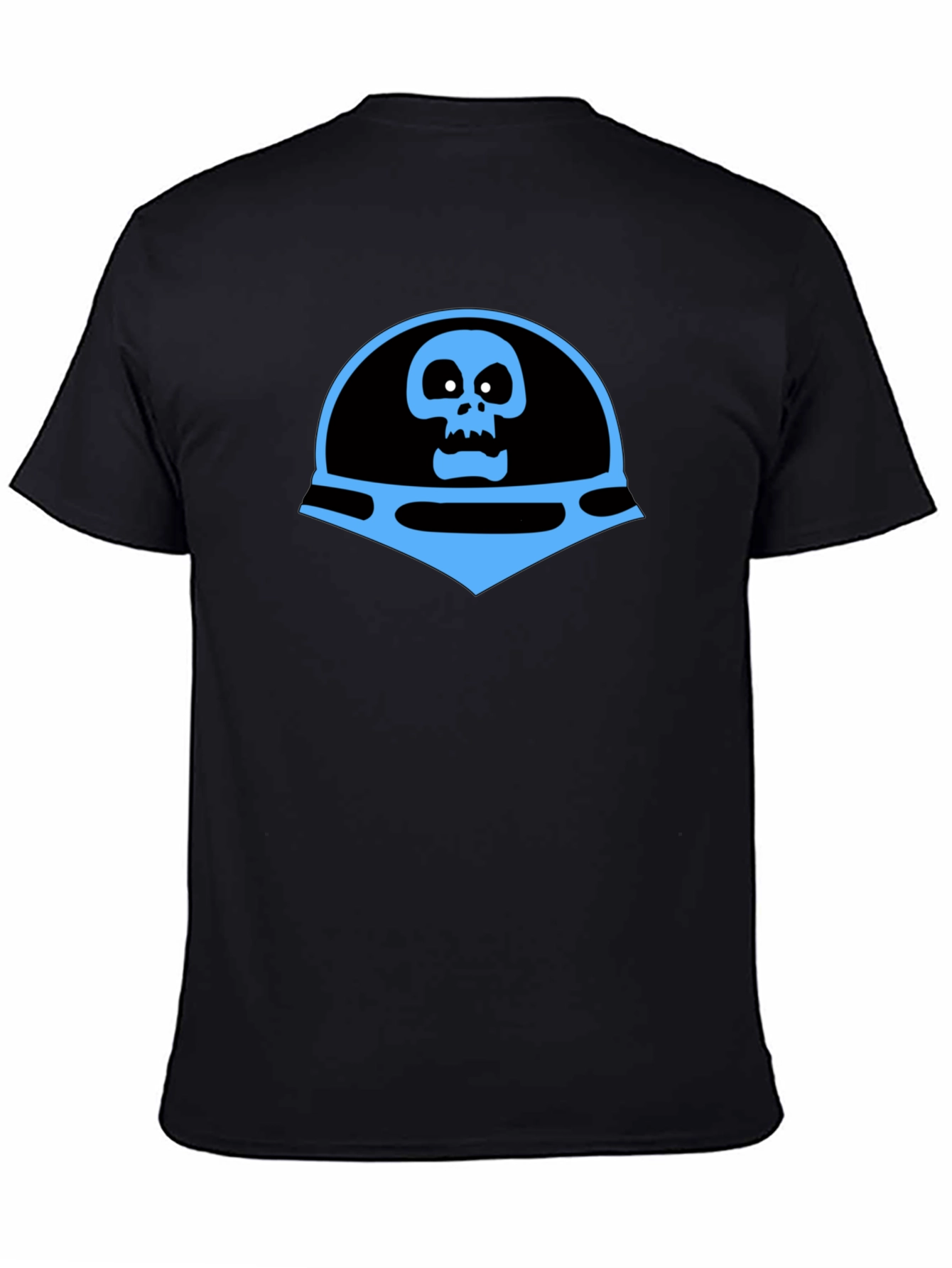 Camiseta Negra con Diseño de Calavera Azul Espacial