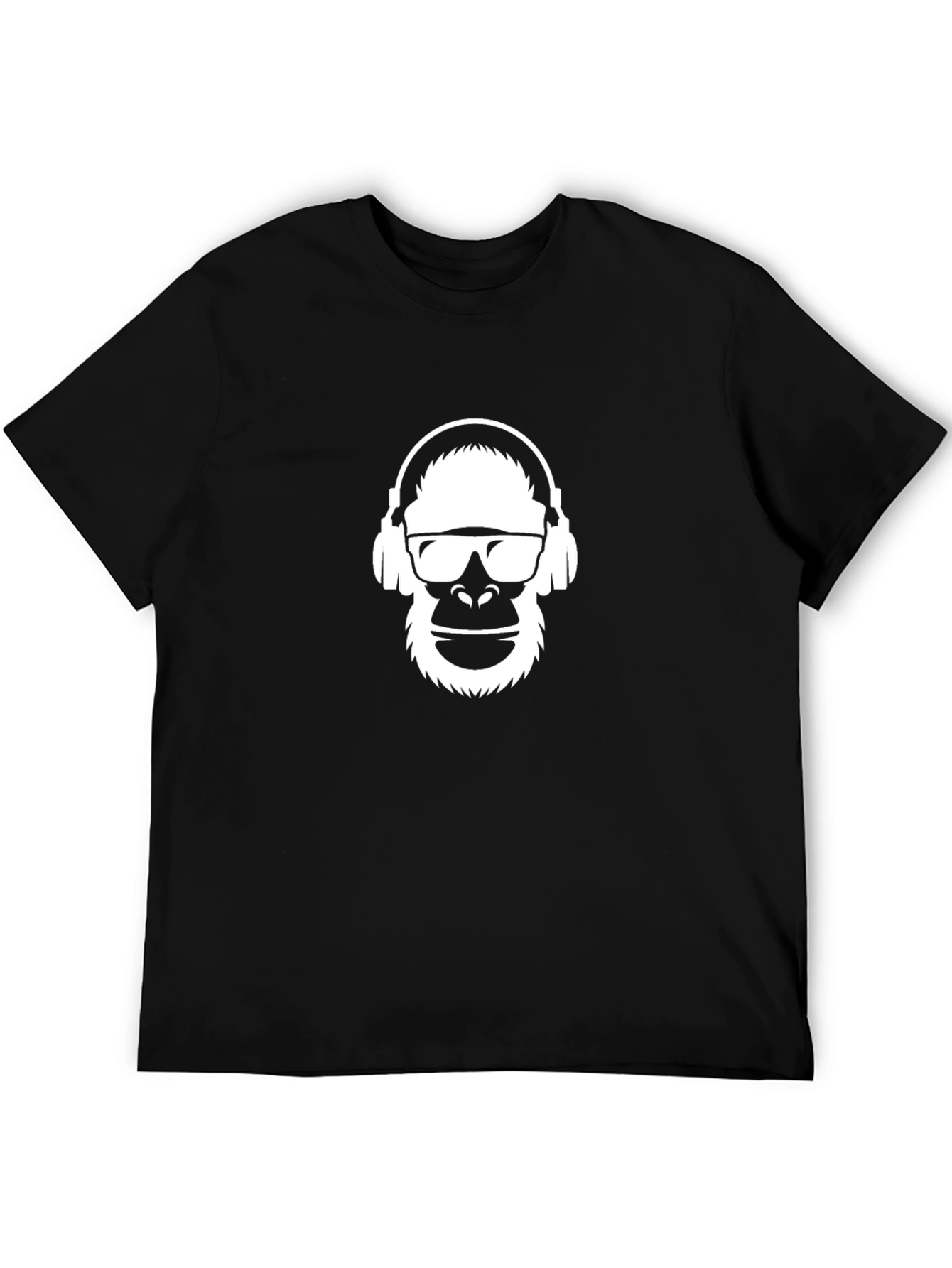 Camiseta Negra Hombre Diseño Mono con Auriculares