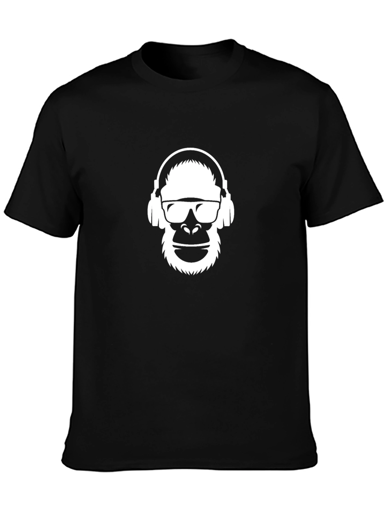 Camiseta Negra Hombre Diseño Mono con Auriculares