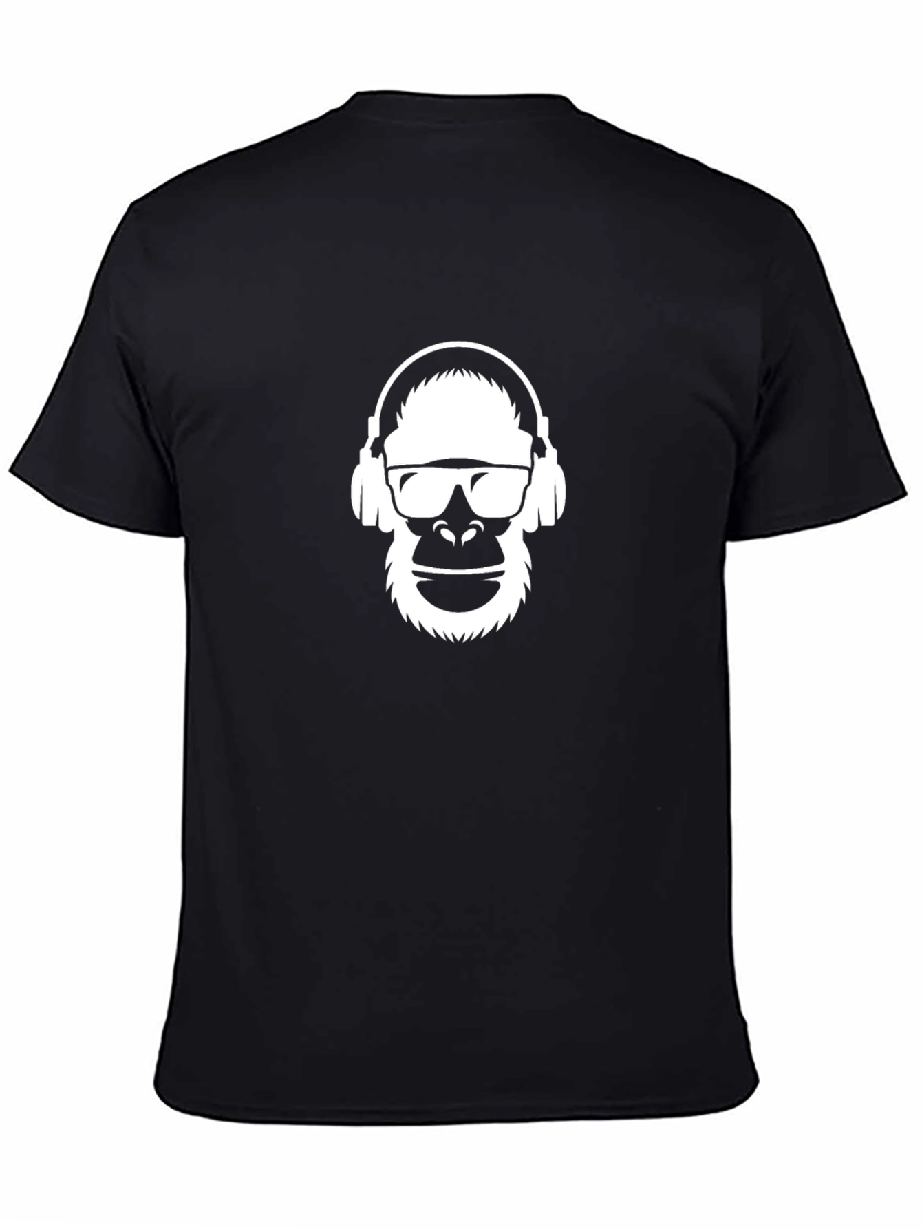 Camiseta Negra Hombre Diseño Mono con Auriculares