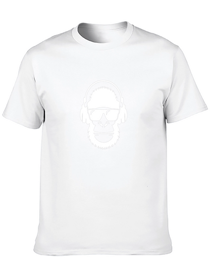 Camiseta Negra Hombre Diseño Mono con Auriculares