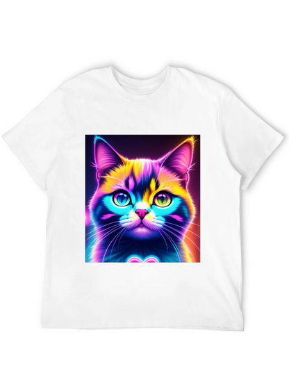 Camiseta Negra con Diseño de Gato Neón