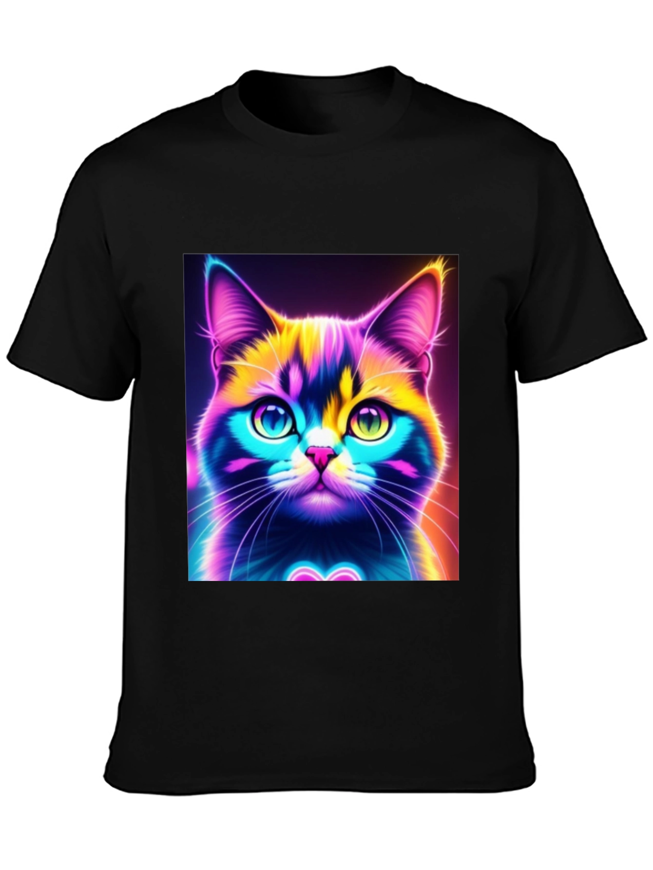 Camiseta Negra con Diseño de Gato Neón