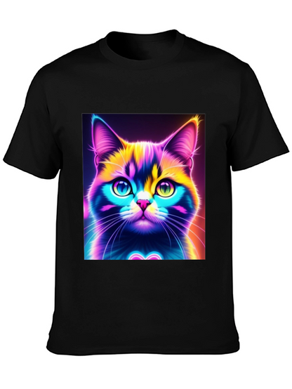 Camiseta Negra con Diseño de Gato Neón