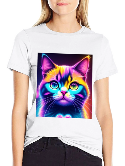 Camiseta Negra con Diseño de Gato Neón