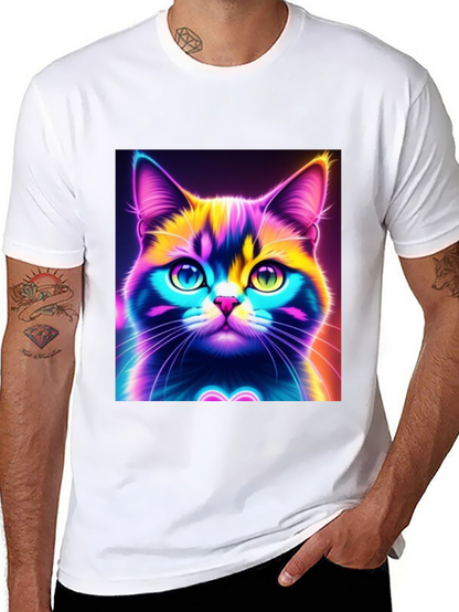 Camiseta Negra con Diseño de Gato Neón