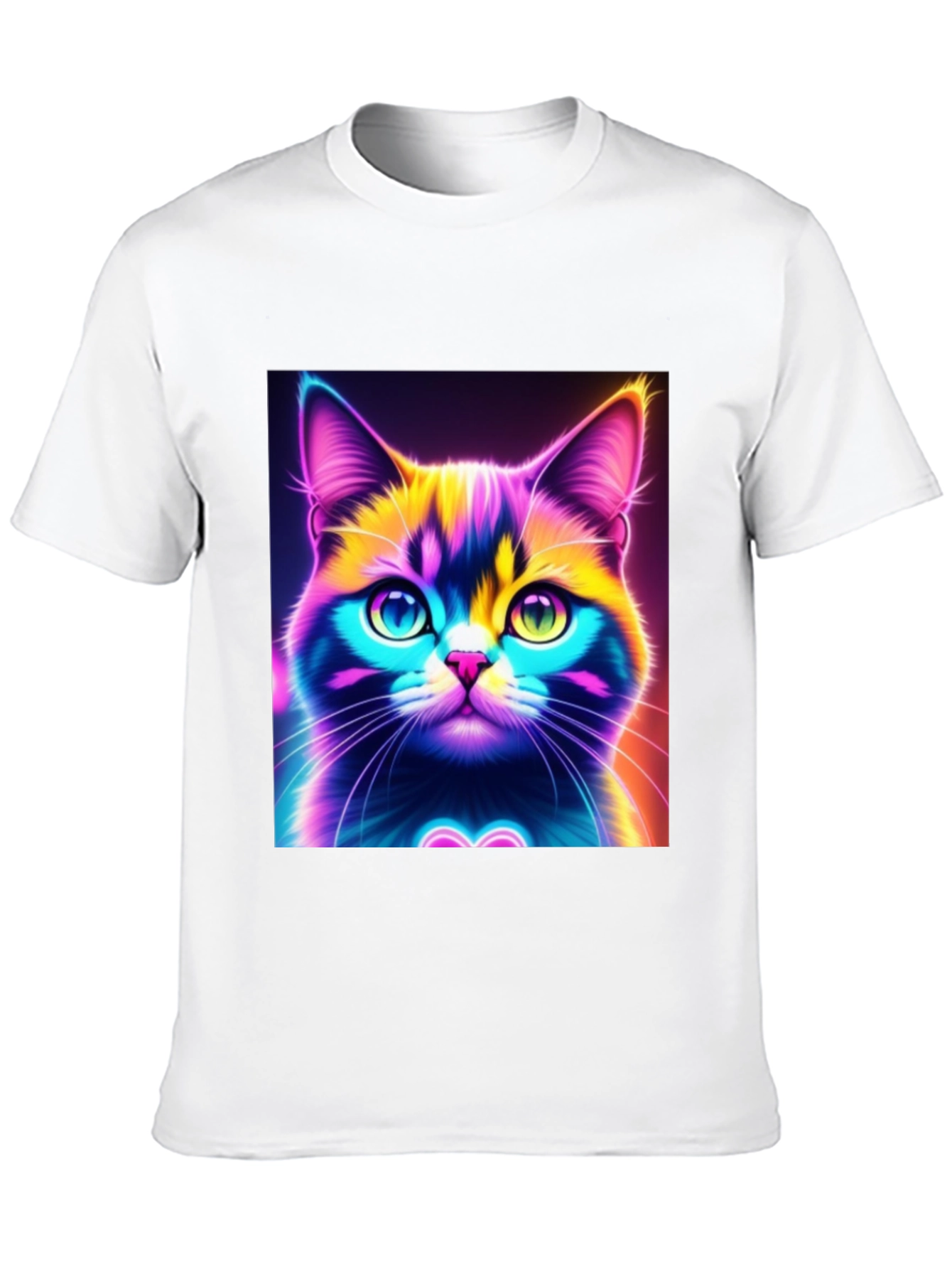 Camiseta Negra con Diseño de Gato Neón