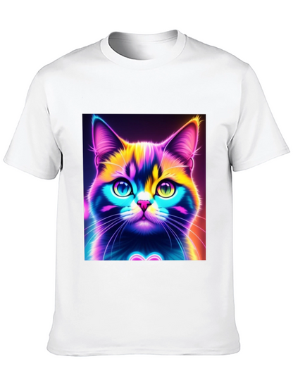 Camiseta Negra con Diseño de Gato Neón