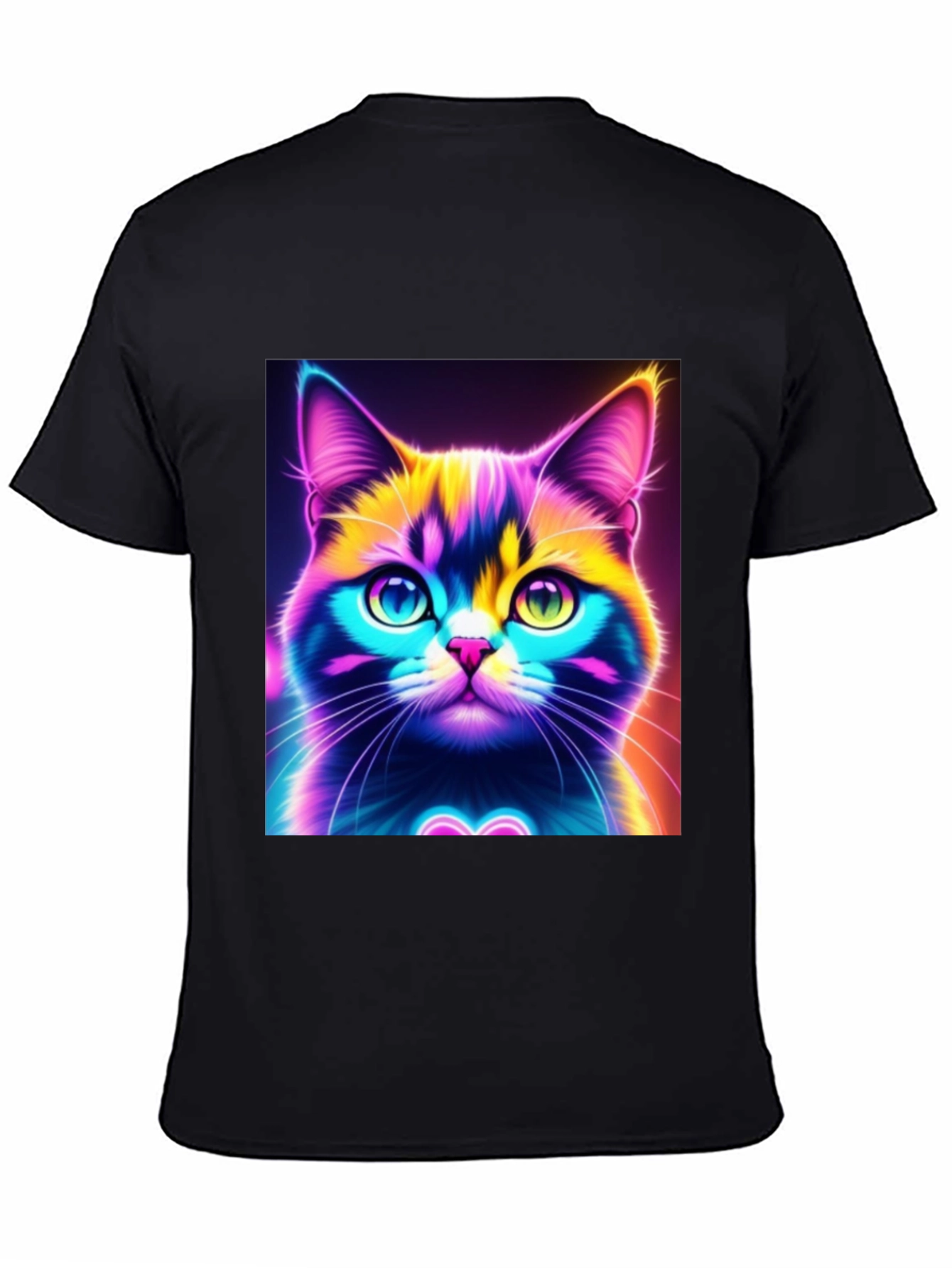 Camiseta Negra con Diseño de Gato Neón