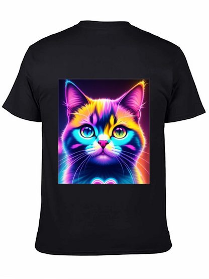 Camiseta Negra con Diseño de Gato Neón