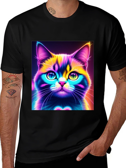Camiseta Negra con Diseño de Gato Neón
