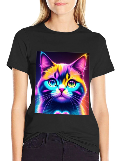 Camiseta Negra con Diseño de Gato Neón