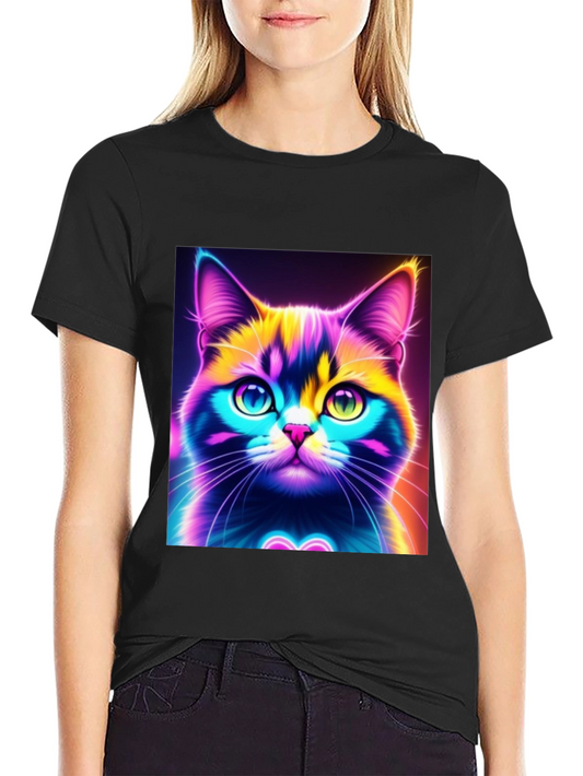 Camiseta Negra con Diseño de Gato Neón