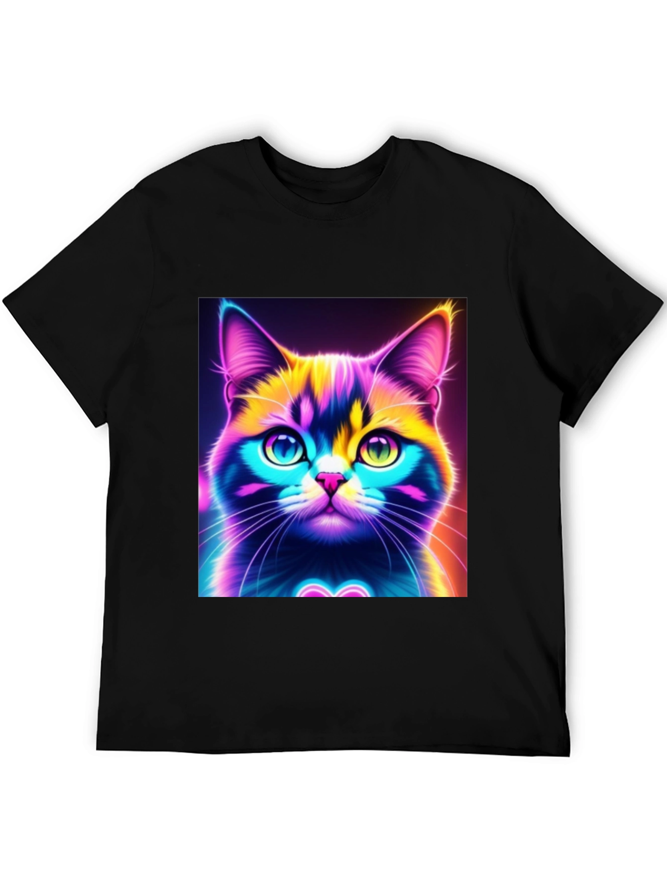 Camiseta Negra con Diseño de Gato Neón