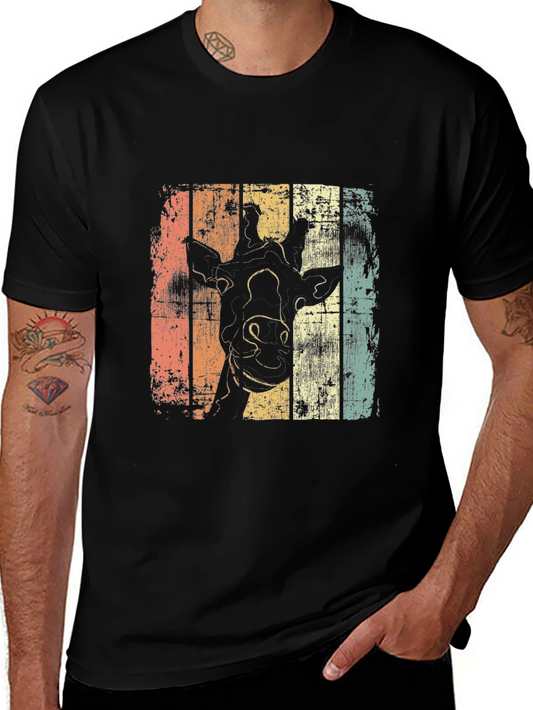 Camiseta Negra Vintage con Diseño de Jirafa Retro