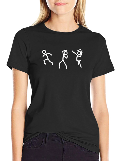 Camiseta Negra con Diseño de Figuras Stick