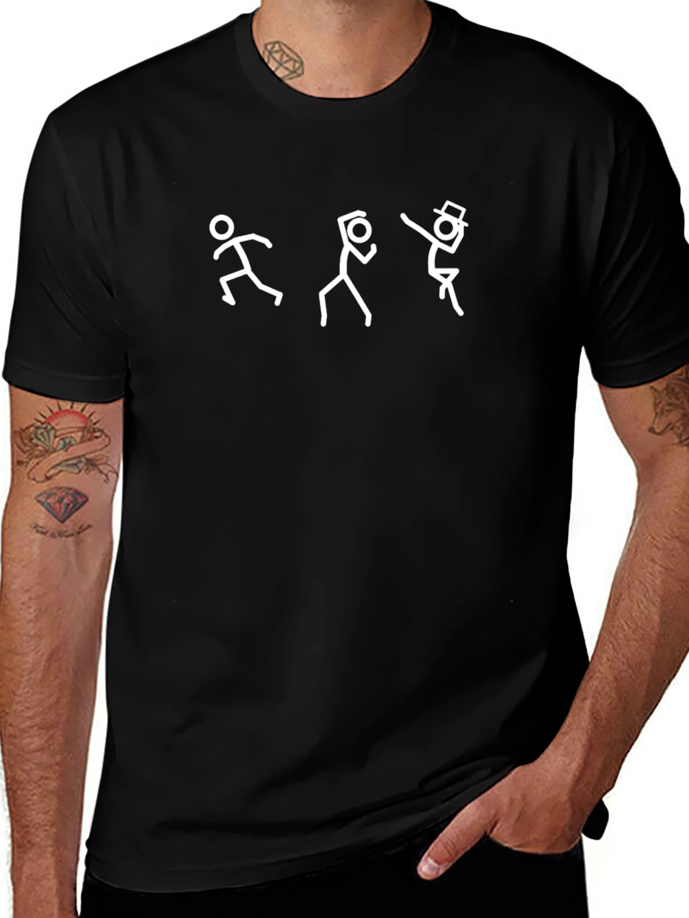 Camiseta Negra con Diseño de Figuras Stick