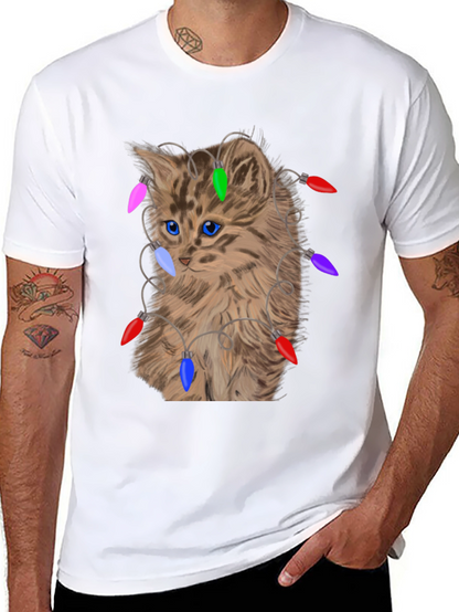 Camiseta Gato Navideño con Luces