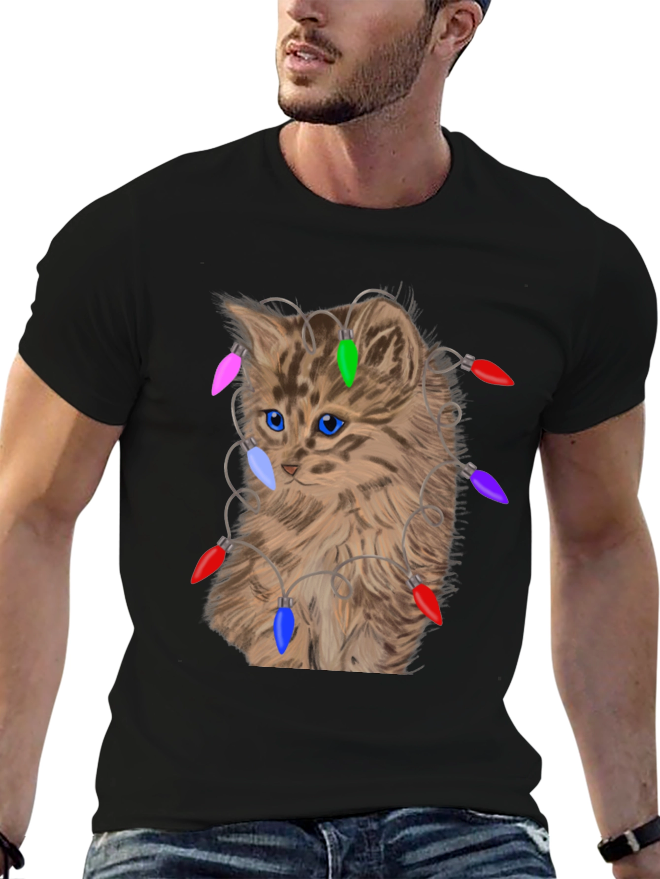 Camiseta Gato Navideño con Luces